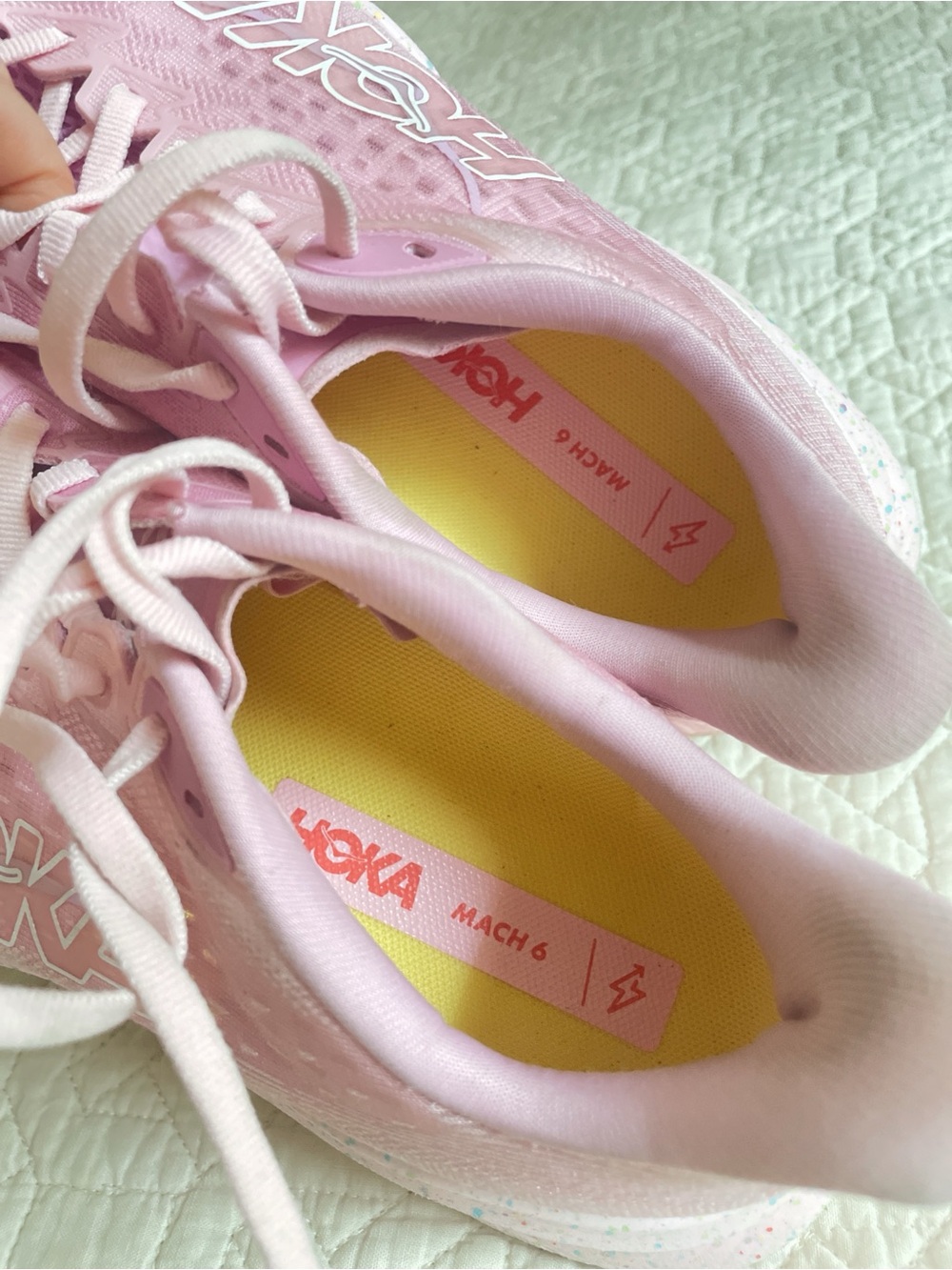 Hoka Women's Light Pink Running Sneakers with Speckled Midsole - Picture 2 of 3